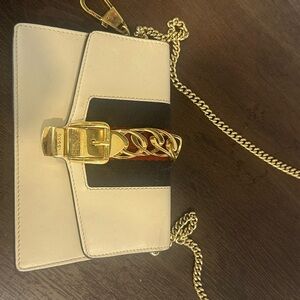Gucci Black and White Crossbody with Gold Chain